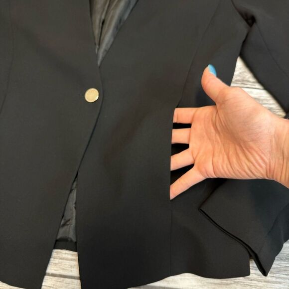 Forever 21 Women's V Neck Single Button Blazer Black S SM Small Lined No Collar - Picture 8 of 12